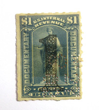 US Scott R190 1 Dollar Blue Gray Documentary Revenue Stamp 1902 Used Perfin picture