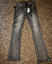 KINDRED Men's Gray Skinny Regular Dark Wash Rhinestone Studded 5-Pocket Jeans picture