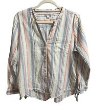 J.Crew Mercantile Tie Sleeve Striped Button Down Shirt Multicolor Sz L picture