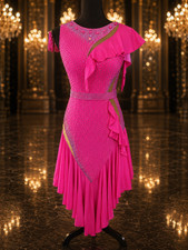 Latin Ballroom Competition Dress, Pink with Purple AB stones picture
