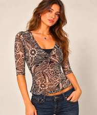 Y2k VTG Womens Whimsigoth Limited Mesh Sequin Top 3/4 sleeve Medium picture