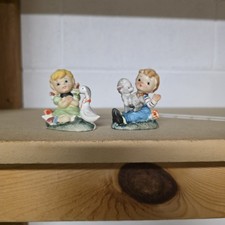 Vintage MID-CENTURY BISQUE PORCELAIN FIGURINES Boy And Girl USED LOOK AT PICS picture