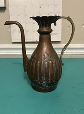 Handmade Copper Pitcher with Trees inlay Antique Middle Eastern Metalware Egypt picture