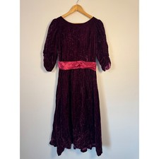 Whimsigoth Vintage Handmade Women M Velvet Dress Purple Pink Satin Sash Ruched picture