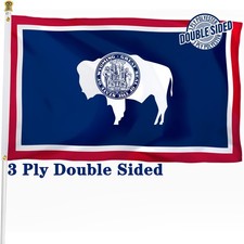 Wyoming State Flag 3x5 ft Double Sided Heavy Duty 3 Ply Polyester Brass Grommets picture
