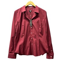 Talbots Button Up Shirt Womens 14 Wrinkle Resistant Burgundy Fall Winter NEW picture