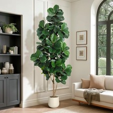 Artificial Fiddle Leaf Fig Tree 6FT Faux Ficus Plant Tree in White Planter Pot picture