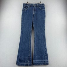 Vintage 70s Lee Jeans Mens Fits 32x33 Flare Bell Bottom Dark Denim Talon Zip USA picture