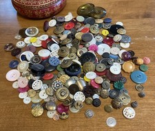 Mixed Lot Antique Vintage Sewing Buttons Shell Celluloid Lucite Metal Military  picture