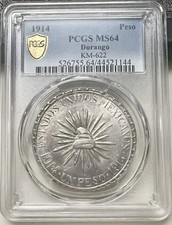 Rare Mexico 1914 Durango 1 peso Muera Huerta PCGS MS64 Only 4 Certified 4 Higher picture