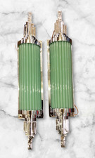 1 PC VINTAGE ART DECO BRASS AND GLASS ROD GREEN WALL SCONCE LIGHT SKYSCRAPER #25 picture