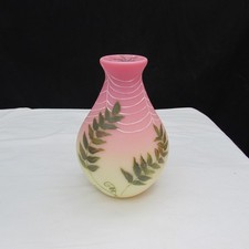 Fenton Burmese DAVE FETTY OOAK Spider & Ferns Hand Painted Vase 2003 GLOWS W130 picture