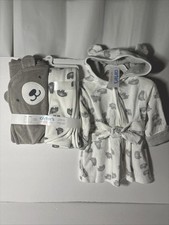 Carter's Just One You Baby Hooded Robe & Bath Towel Set Gray Bear BRAND NEW picture