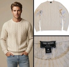Todd Snyder Men’s Ivory 100% Lambswool Cable Knit Sweater Pullover Size M  picture