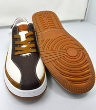 Men's Low Top Lace-Up Sneakers Brown/White/Tan Colorblock Casual Athletic SZ 12 picture
