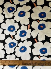 BOLD BLACK BLUE FLOWER COTTON DECOR FABRIC MARIMEKKO UNNIKO STYLE 64” WIDE BTY picture