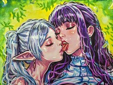 Original Anime Fan Art A4 Girls Painting Fantasy LGBT Frieren & Fern Inspired picture