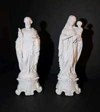 Antique Mauger et Fils French Bisque Porcelain Statues Mary Joseph Pair IHS AM picture