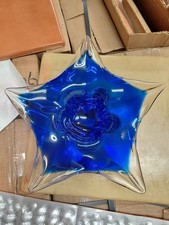 Vintage Murano-style, star-shaped blue glass crystal bowl A+ condition picture