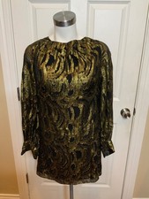 Milly Black Gold Swirl Long Sleeve Tie Back Mini Dress, Size 8 picture