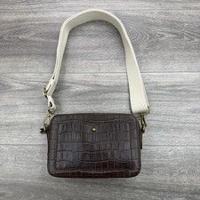 Madewell Transport Camera Bag Croc Embossed Leather Brown Crossbody 2 Straps NWT picture