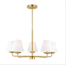 Scott Living Albion 5-Light Satin Brass Chandelier White Linen Fabric Shades picture
