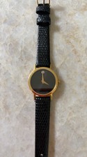 Movado Women’s Museum Classic Gold Dial Black Leather Strap Watch picture