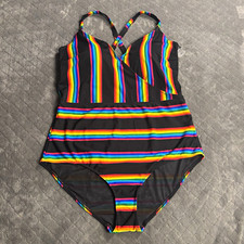 Torrid 2X Rainbow Stripe Surplice One Piece Swimsuit NWT picture