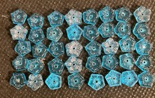 Czech 1920's Transparent Blue Glass 8mm Sew on Beads - Set of 40 Embossed Flower picture