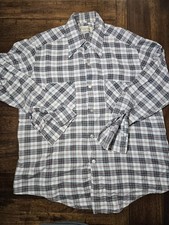 Vintage Golden Line Dagger Point Collar Cotton Flannel Plaid Long Sleeve Shirt L picture