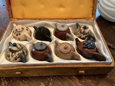 Vintage Chinese Miniature Yixing Clay Teapots x8 Boxed Collectible Ceramic  picture