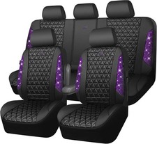 CAR PASS Bling Diamond Leather Car Seat Covers Full Set, Purple Rhinestone  picture