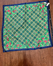 Talbots 100% Silk Scarf NWT 33” Green Plaid Holly Berry Christmas Holiday picture