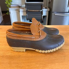 Vtg LL Bean Boots Mens 10 Rubber Moc Duck Shoes Brown Leather Waterproof Low USA picture