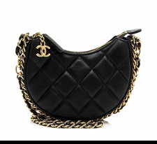 CHANEL Lambskin Chain Around Mini Hobo Black Quilted Gold Hardware picture