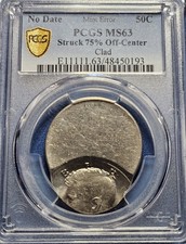 No Date 50c Kennedy Half Struck 75% Off-Center PCGS MS63. Cool Error picture