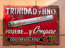 Original Flanged Double Sided Metal Sign TRINIDAD y HNO cigarettes Vintage Sign picture