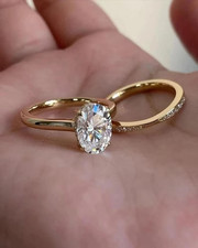 Moissanite Bridal Set Engagement Ring 2.50 Carat Oval Cut Solid 14K Yellow Gold picture