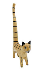 VINTAGE FOLK ART CAT FIGURE LONG TAIL CARVED WOOD RING HOLDER 8
