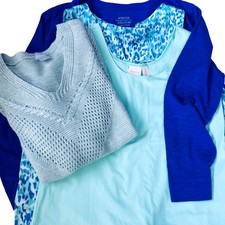Chico's Size 2 L 12 Coordinated Blue Aqua 4 Piece Bundle Sweater Tanks Cardigan picture