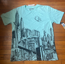 Y2K VTG Zoo York City Skyline T-Shirt Mens XL Mint Green NYC AOP Skate Punk NWT picture
