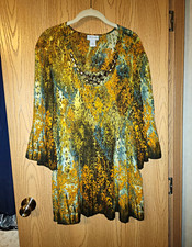 Maggie Barnes for Catherines 2X Plus Abstract Tunic Blouse Sequin 3/4 Bell picture