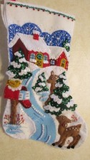 Bucilla Christmas Stocking felt Hand stitched Winter Days finished picture