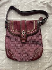 Coach Women’s Burgundy Logo Shoulder Bag Studded Buckle Lined Silver HW picture