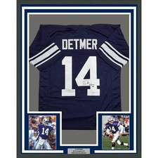 Framed Signed Ty Detmer 35x39 Heisman 90 BYU Blue Jersey JSA COA picture