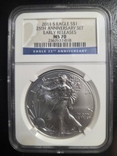 2011 S BURNISHED SILVER EAGLE NGC MS70 25TH ANNIVERSARY SET EARLY RELEASES picture