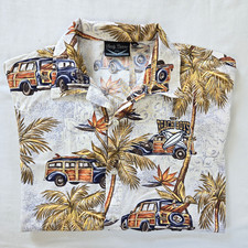VTG Steady Customs Beach Boys Embroidered Hawaiian Shirt Surf Woody Wagon XL USA picture