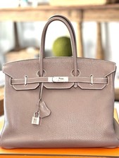 HERMÈS Birkin Taupe Top Handle Bag Silver Hardware Turn Lock w/ Lock & Key picture
