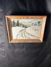 Vintage Winter Landscape Framed Oil Painting 12x15 Snowy Road picture