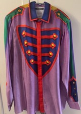 Moschino Couture Silk Shirt Military Trompe L'Oeil Print Purple 41 16 Men's picture